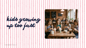 preteen girls on phones in a coffee shop, kids growing up too fast