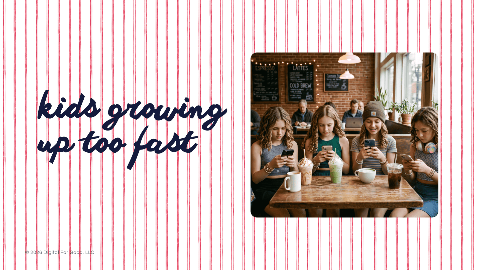 kids growing up too fast preteen girls on phones in a coffee shop, kids growing up too fast