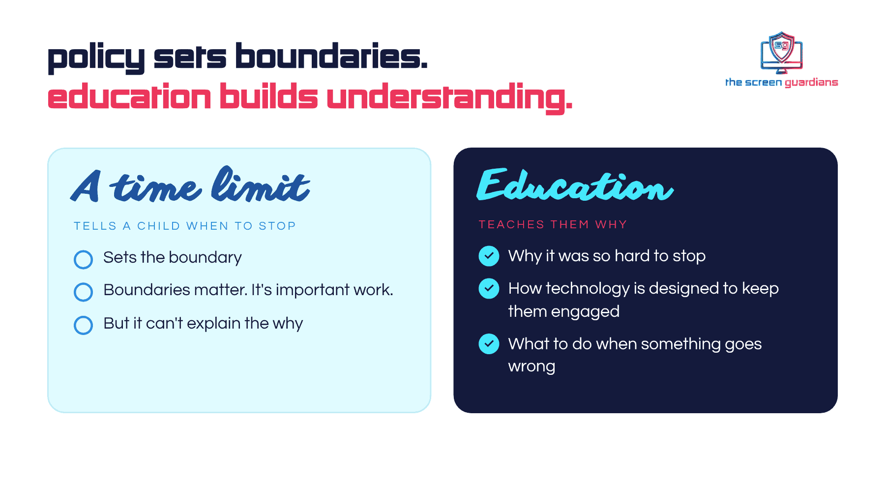 Policy sets boundaries, education builds understanding: what a time limit can and cannot teach a child